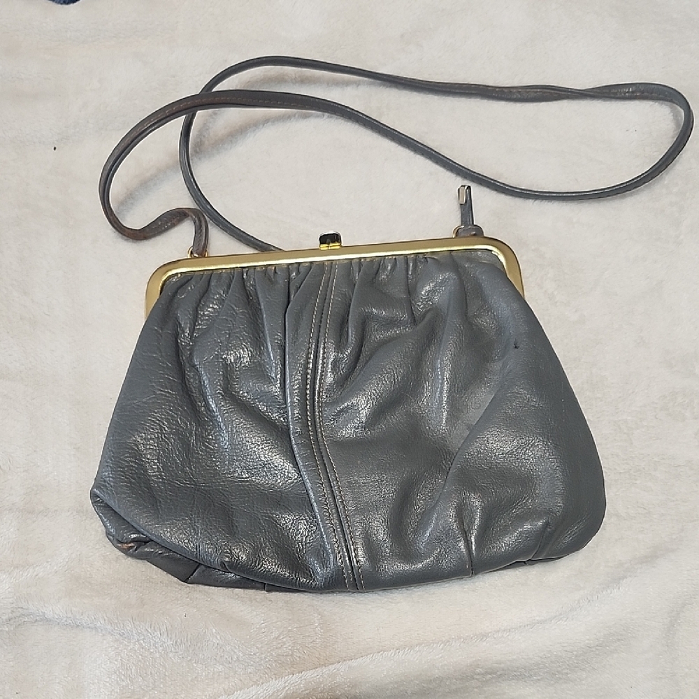 Elegant Gray Leather Vintage Purse